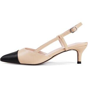 👑Women's Tan-Black Slingback Kitten Heel Pointed Toe Elegant Wedding Dress Pump